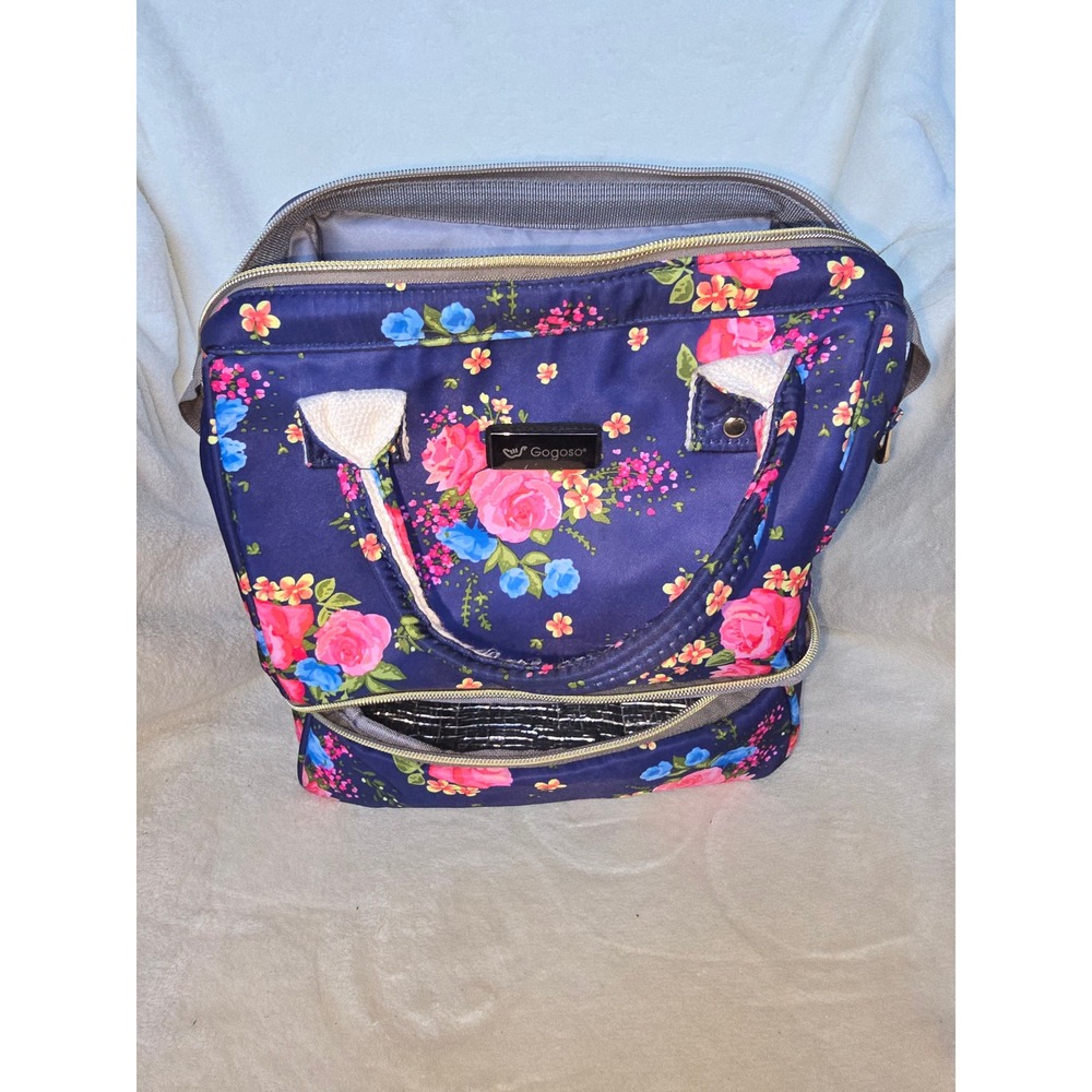 Gogoso Breast Pump Diaper Bag  Navy Blue Insulated Bottom USB Port Travel Bag